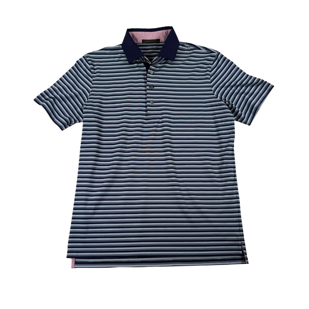 Greyson Teton Polo Shirt Mens Medium Blue Striped Golf Performance Stretch NWOT